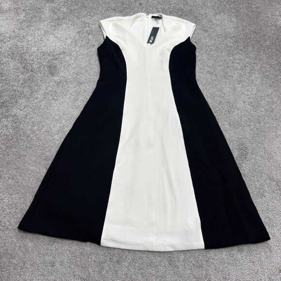 Apt. 9 Colorblock Cap Sleeve Textured A-Line Midi Dress Womens 6 Black White NWT - Picture 1 of 16